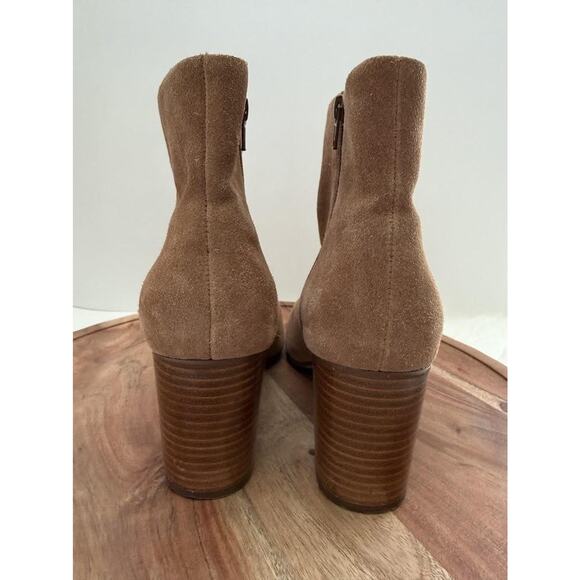 Soludos Boots Womens Size 9 Tan Suede Ankle Booties Side Zip Stacked Block Heel - Picture 4 of 9